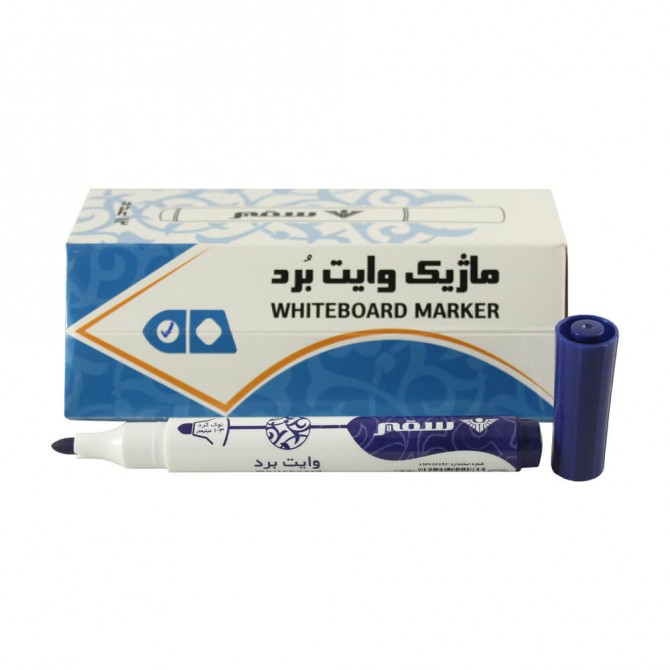 ماژیک وایت برد آبی سر گرد سفیر بسته 12 عددی ماژیک وایت برد آبی سر گرد سفیر بسته 12 عددی